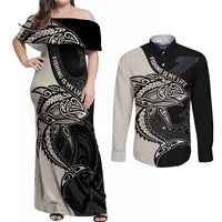 personalised-polynesia-fishing-couples-matching-off-shoulder-maxi-dress-and-long-sleeve-button-shirts-with-maori-hei-matau-fish-hook-gold-art