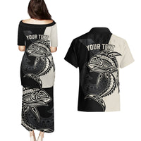 Personalised Polynesia Fishing Couples Matching Puletasi Dress and Hawaiian Shirt With Maori Hei Matau Fish Hook Gold Art LT9 - Polynesian Pride
