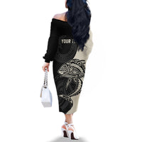 Personalised Polynesia Fishing Family Matching Off Shoulder Long Sleeve Dress and Hawaiian Shirt With Maori Hei Matau Fish Hook Gold Art LT9 - Polynesian Pride