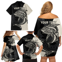 Personalised Polynesia Fishing Family Matching Off Shoulder Short Dress and Hawaiian Shirt With Maori Hei Matau Fish Hook Gold Art LT9 - Polynesian Pride