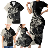 Personalised Polynesia Fishing Family Matching Short Sleeve Bodycon Dress and Hawaiian Shirt With Maori Hei Matau Fish Hook Gold Art LT9 - Polynesian Pride