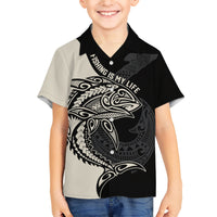 Personalised Polynesia Fishing Family Matching Short Sleeve Bodycon Dress and Hawaiian Shirt With Maori Hei Matau Fish Hook Gold Art LT9 Son's Shirt Gold - Polynesian Pride