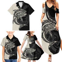 Personalised Polynesia Fishing Family Matching Summer Maxi Dress and Hawaiian Shirt With Maori Hei Matau Fish Hook Gold Art LT9 - Polynesian Pride