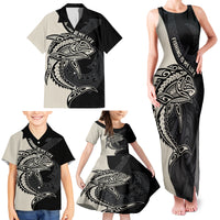 Personalised Polynesia Fishing Family Matching Tank Maxi Dress and Hawaiian Shirt With Maori Hei Matau Fish Hook Gold Art LT9 - Polynesian Pride