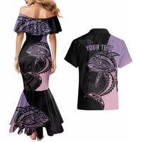 Personalised Polynesia Fishing Couples Matching Mermaid Dress and Hawaiian Shirt With Maori Hei Matau Fish Hook Pastel Art LT9 - Polynesian Pride