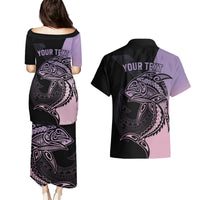 Personalised Polynesia Fishing Couples Matching Puletasi Dress and Hawaiian Shirt With Maori Hei Matau Fish Hook Pastel Art LT9 - Polynesian Pride