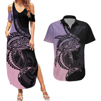 Personalised Polynesia Fishing Couples Matching Summer Maxi Dress and Hawaiian Shirt With Maori Hei Matau Fish Hook Pastel Art LT9 Pastel - Polynesian Pride