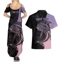 Personalised Polynesia Fishing Couples Matching Summer Maxi Dress and Hawaiian Shirt With Maori Hei Matau Fish Hook Pastel Art LT9 - Polynesian Pride