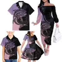 Personalised Polynesia Fishing Family Matching Off Shoulder Long Sleeve Dress and Hawaiian Shirt With Maori Hei Matau Fish Hook Pastel Art LT9 - Polynesian Pride