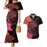 Personalised Polynesia Fishing Couples Matching Mermaid Dress and Hawaiian Shirt With Maori Hei Matau Fish Hook Pink Art LT9 Pink - Polynesian Pride