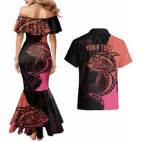 Personalised Polynesia Fishing Couples Matching Mermaid Dress and Hawaiian Shirt With Maori Hei Matau Fish Hook Pink Art LT9 - Polynesian Pride