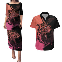 Personalised Polynesia Fishing Couples Matching Puletasi Dress and Hawaiian Shirt With Maori Hei Matau Fish Hook Pink Art LT9 Pink - Polynesian Pride