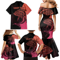 Personalised Polynesia Fishing Family Matching Mermaid Dress and Hawaiian Shirt With Maori Hei Matau Fish Hook Pink Art LT9 - Polynesian Pride