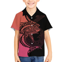 Personalised Polynesia Fishing Family Matching Off Shoulder Short Dress and Hawaiian Shirt With Maori Hei Matau Fish Hook Pink Art LT9 Son's Shirt Pink - Polynesian Pride