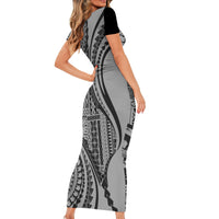 Samoa Siapo Arty Short Sleeve Bodycon Dress Black Style LT9 - Polynesian Pride