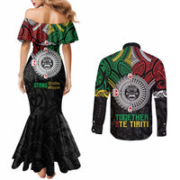Aotearoa and Cook Islands Mo Te Tiriti Couples Matching Mermaid Dress and Long Sleeve Button Shirt New Zealand Honour The Treaty Ake!Ake!Ake! LT9 - Polynesian Pride