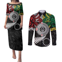 Aotearoa and Cook Islands Mo Te Tiriti Couples Matching Puletasi and Long Sleeve Button Shirt New Zealand Honour The Treaty Ake!Ake!Ake! LT9 Green - Polynesian Pride