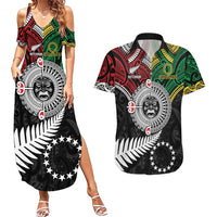 Aotearoa and Cook Islands Mo Te Tiriti Couples Matching Summer Maxi Dress and Hawaiian Shirt New Zealand Honour The Treaty Ake!Ake!Ake! LT9 Green - Polynesian Pride