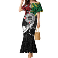 Aotearoa and Cook Islands Mo Te Tiriti Family Matching Mermaid Dress and Hawaiian Shirt New Zealand Honour The Treaty Ake!Ake!Ake! LT9 Mom's Dress Green - Polynesian Pride