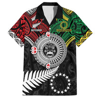 Aotearoa and Cook Islands Mo Te Tiriti Family Matching Off Shoulder Maxi Dress and Hawaiian Shirt New Zealand Honour The Treaty Ake!Ake!Ake! LT9 Dad's Shirt - Short Sleeve Green - Polynesian Pride