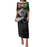 Aotearoa and Cook Islands Mo Te Tiriti Family Matching Puletasi and Hawaiian Shirt New Zealand Honour The Treaty Ake!Ake!Ake! LT9 Mom's Dress Green - Polynesian Pride