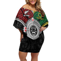 Aotearoa and Cook Islands Mo Te Tiriti Off Shoulder Short Dress New Zealand Honour The Treaty Ake!Ake!Ake! LT9 Women Green - Polynesian Pride