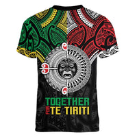 Aotearoa and Cook Islands Mo Te Tiriti Women V-Neck T-Shirt New Zealand Honour The Treaty Ake!Ake!Ake!