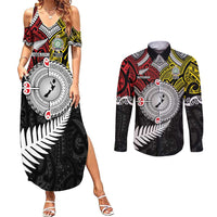 Aotearoa and Niue Mo Te Tiriti Couples Matching Summer Maxi Dress and Long Sleeve Button Shirt New Zealand Honour The Treaty Ake!Ake!Ake! LT9 Gold - Polynesian Pride