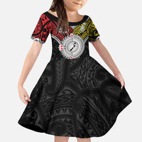 Aotearoa and Niue Mo Te Tiriti Family Matching Long Sleeve Bodycon Dress and Hawaiian Shirt New Zealand Honour The Treaty Ake!Ake!Ake! LT9 Daughter's Dress Gold - Polynesian Pride