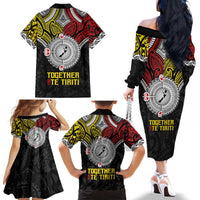 Aotearoa and Niue Mo Te Tiriti Family Matching Off The Shoulder Long Sleeve Dress and Hawaiian Shirt New Zealand Honour The Treaty Ake!Ake!Ake! LT9 - Polynesian Pride