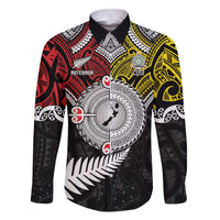 Aotearoa and Niue Mo Te Tiriti Family Matching Off The Shoulder Long Sleeve Dress and Hawaiian Shirt New Zealand Honour The Treaty Ake!Ake!Ake! LT9 Dad's Shirt - Long Sleeve Gold - Polynesian Pride