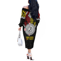 Aotearoa and Niue Mo Te Tiriti Off The Shoulder Long Sleeve Dress New Zealand Honour The Treaty Ake!Ake!Ake! LT9 - Polynesian Pride