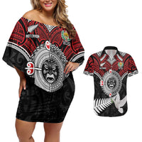 Aotearoa and Tonga Mo Te Tiriti Couples Matching Off Shoulder Short Dress and Hawaiian Shirt New Zealand Honour The Treaty Ake!Ake!Ake! LT9 Red - Polynesian Pride