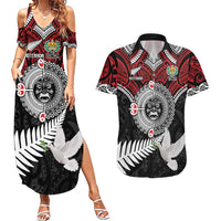 Aotearoa and Tonga Mo Te Tiriti Couples Matching Summer Maxi Dress and Hawaiian Shirt New Zealand Honour The Treaty Ake!Ake!Ake! LT9 Red - Polynesian Pride