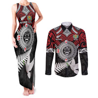 Aotearoa and Tonga Mo Te Tiriti Couples Matching Tank Maxi Dress and Long Sleeve Button Shirt New Zealand Honour The Treaty Ake!Ake!Ake! LT9 Red - Polynesian Pride