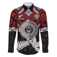 Aotearoa and Tonga Mo Te Tiriti Family Matching Off Shoulder Short Dress and Hawaiian Shirt New Zealand Honour The Treaty Ake!Ake!Ake! LT9 Dad's Shirt - Long Sleeve Red - Polynesian Pride