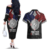 Aotearoa and Samoa Mo Te Tiriti Couples Matching Off The Shoulder Long Sleeve Dress and Hawaiian Shirt Tangata Moana Stand with Tangata Whenua LT9 - Polynesian Pride
