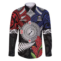 Aotearoa and Samoa Mo Te Tiriti Family Matching Off Shoulder Maxi Dress and Hawaiian Shirt Tangata Moana Stand with Tangata Whenua LT9 Dad's Shirt - Long Sleeve Blue - Polynesian Pride