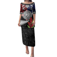 Aotearoa and Samoa Mo Te Tiriti Family Matching Puletasi and Hawaiian Shirt Tangata Moana Stand with Tangata Whenua LT9 Mom's Dress Blue - Polynesian Pride