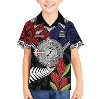 Aotearoa and Samoa Mo Te Tiriti Family Matching Puletasi and Hawaiian Shirt Tangata Moana Stand with Tangata Whenua LT9 Son's Shirt Blue - Polynesian Pride