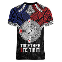 Aotearoa and Samoa Mo Te Tiriti Women V-Neck T-Shirt Tangata Moana Stand with Tangata Whenua