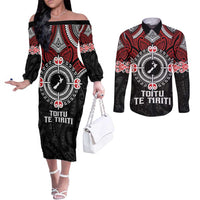 Aotearoa Proud To Be Maori Couples Matching Off The Shoulder Long Sleeve Dress and Long Sleeve Button Shirt New Zealand Fight Together LT9 Red - Polynesian Pride