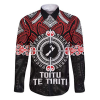 Aotearoa Proud To Be Maori Family Matching Tank Maxi Dress and Hawaiian Shirt New Zealand Fight Together LT9 Dad's Shirt - Long Sleeve Red - Polynesian Pride