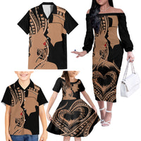 Personalised Valentines Day Romantic Lovers Family Matching Off Shoulder Long Sleeve Dress and Hawaiian Shirt LT9 - Polynesian Pride
