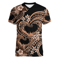 Polynesia Valentines Day Forever In My Heart Tattoo Women V Neck T Shirt Gold Style LT9 Female Gold - Polynesian Pride