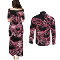 Polynesia Valentines Day Forever In My Heart Tattoo Couples Matching Puletasi and Long Sleeve Button Shirt Pink Style LT9 - Polynesian Pride