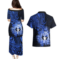 Northern Mariana Islands Ylang-ylang Mwarmwar Couples Matching Puletasi and Hawaiian Shirt Polynesian Blue Style LT9 - Polynesian Pride