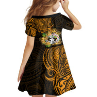 Northern Mariana Islands Ylang-ylang Mwarmwar Kid Short Sleeve Dress Polynesian Gold Style LT9 - Polynesian Pride