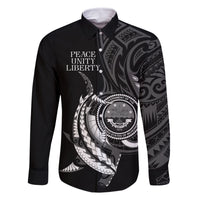 Personalised FSM Culture Day Family Matching Off Shoulder Short Dress and Hawaiian Shirt Hammerhead Shark Tribal 2024 LT9 Dad's Shirt - Long Sleeve Black - Polynesian Pride