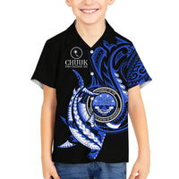 Personalised Chuuk FSM Culture Day Family Matching Off Shoulder Short Dress and Hawaiian Shirt Hammerhead Shark Tattoo 2024 LT9 Son's Shirt Blue - Polynesian Pride